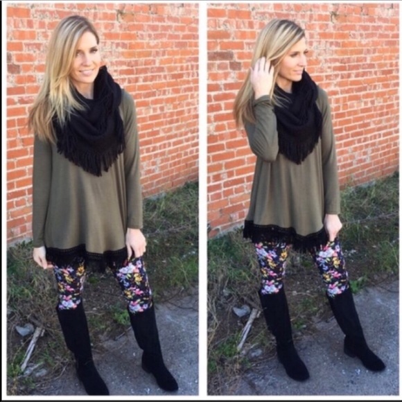 Olive & Black Fringe Tunic - Just 1 Small Left! - Picture 3 of 8